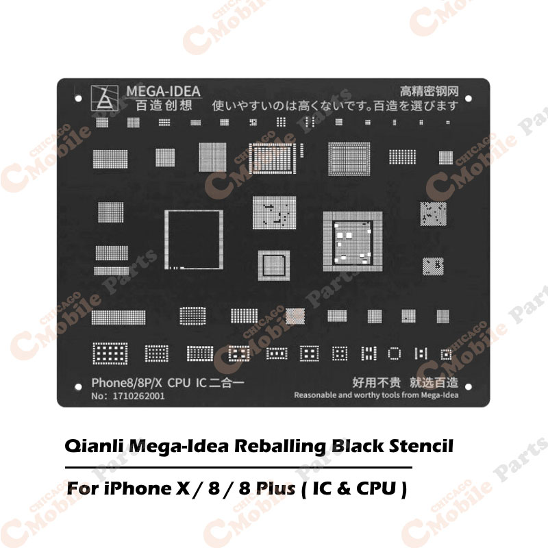 QIANLI Mega-Idea Reballing Black Stencil (IC & CPU) for iPhone X / 8 / 8 Plus